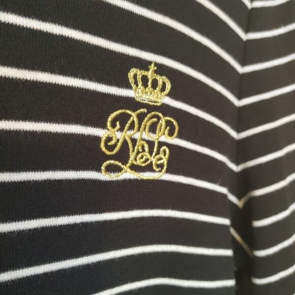 Lauren Ralph Lauren Green Label Size Large L White Black Striped Top Sweater - Picture 6 of 8